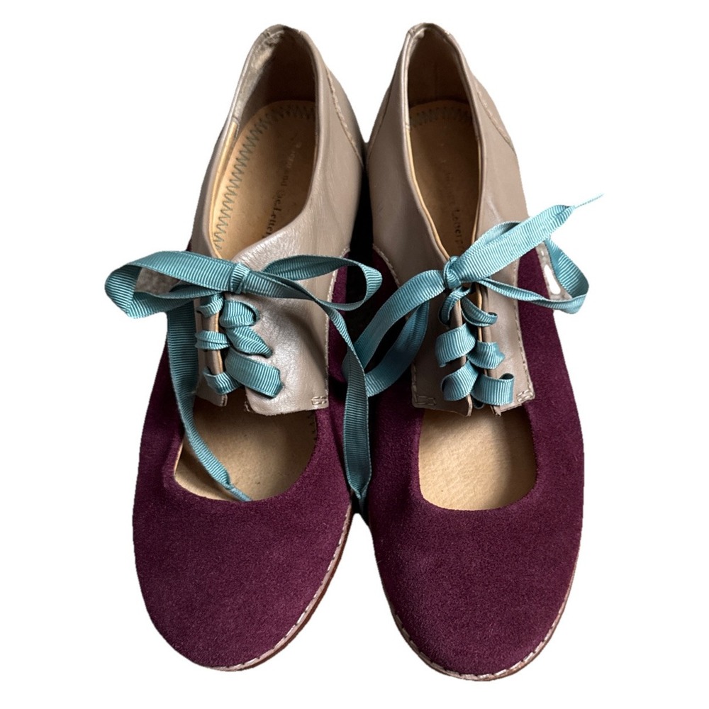 Pilcro And The Letterpress Mary Jane Shoes Women's Size 6 Brugundy Tan Retroglam